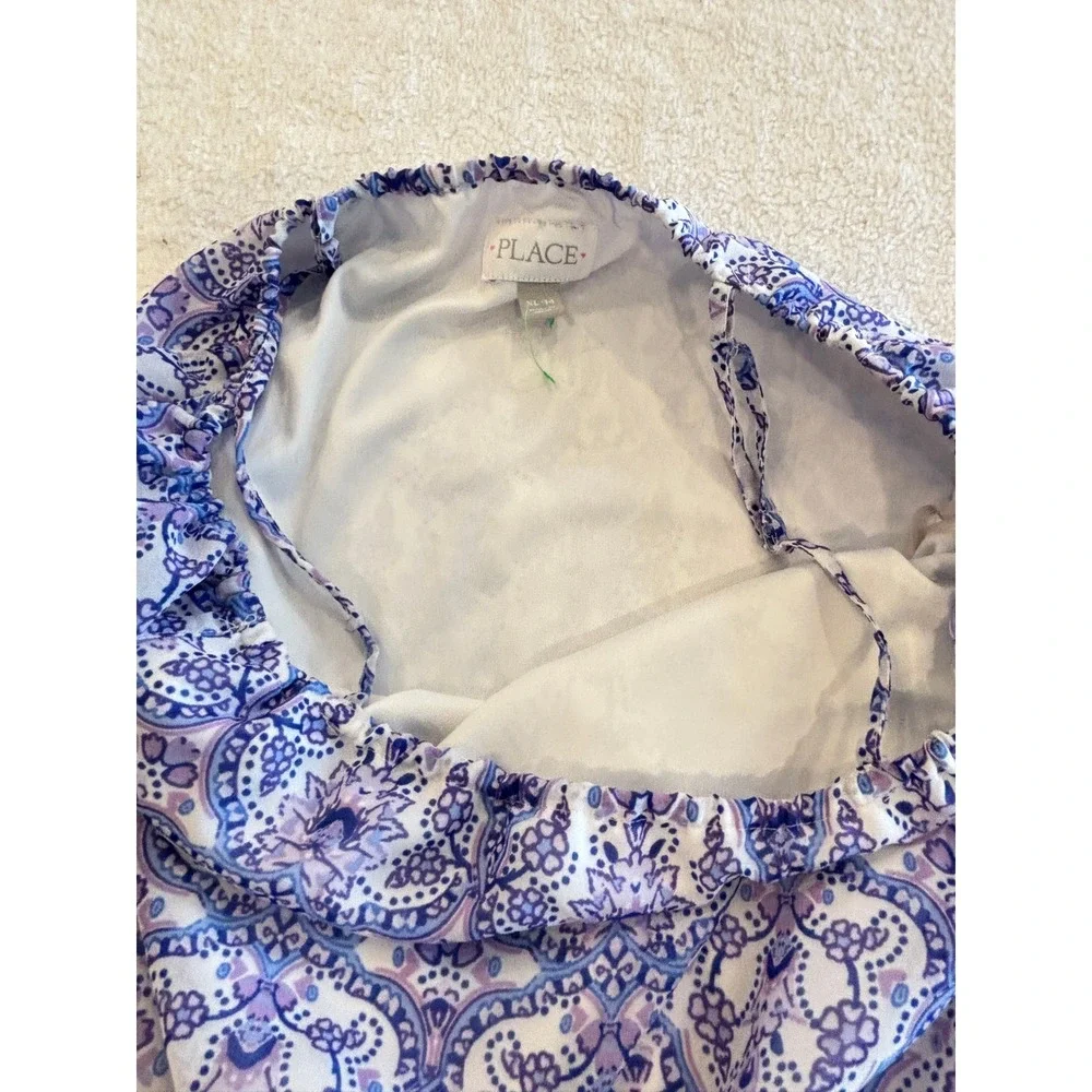 The Childrens Place Girls XL 14 Romper Purple Blue Paisley Cold Shoulder Boho‎